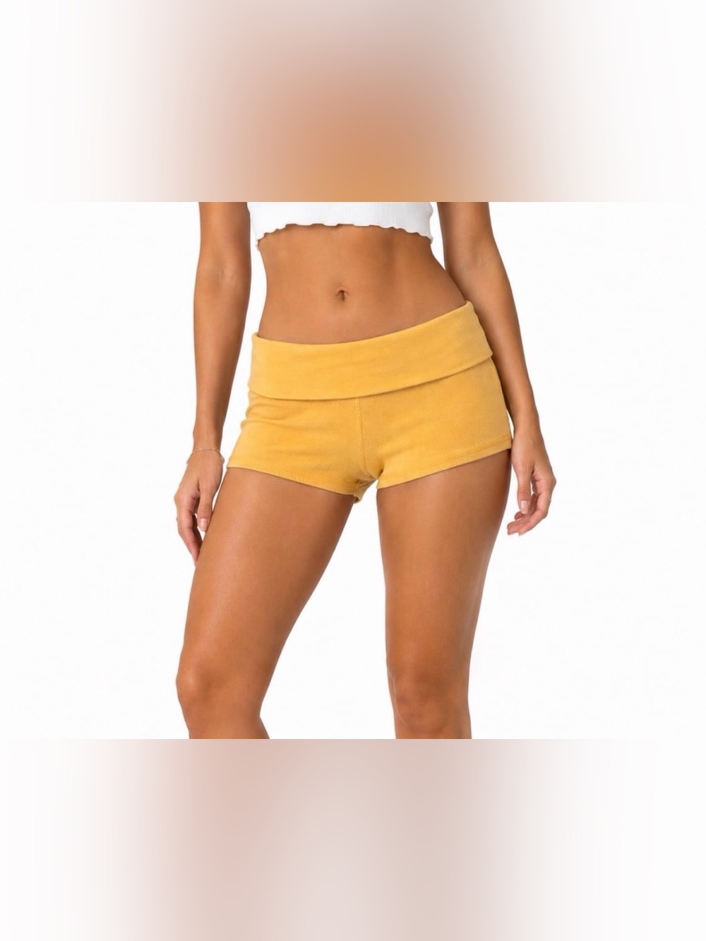 Vintage Hard Tail  Mustard Yellow Foldover Yoga Shorts Y2K Medium